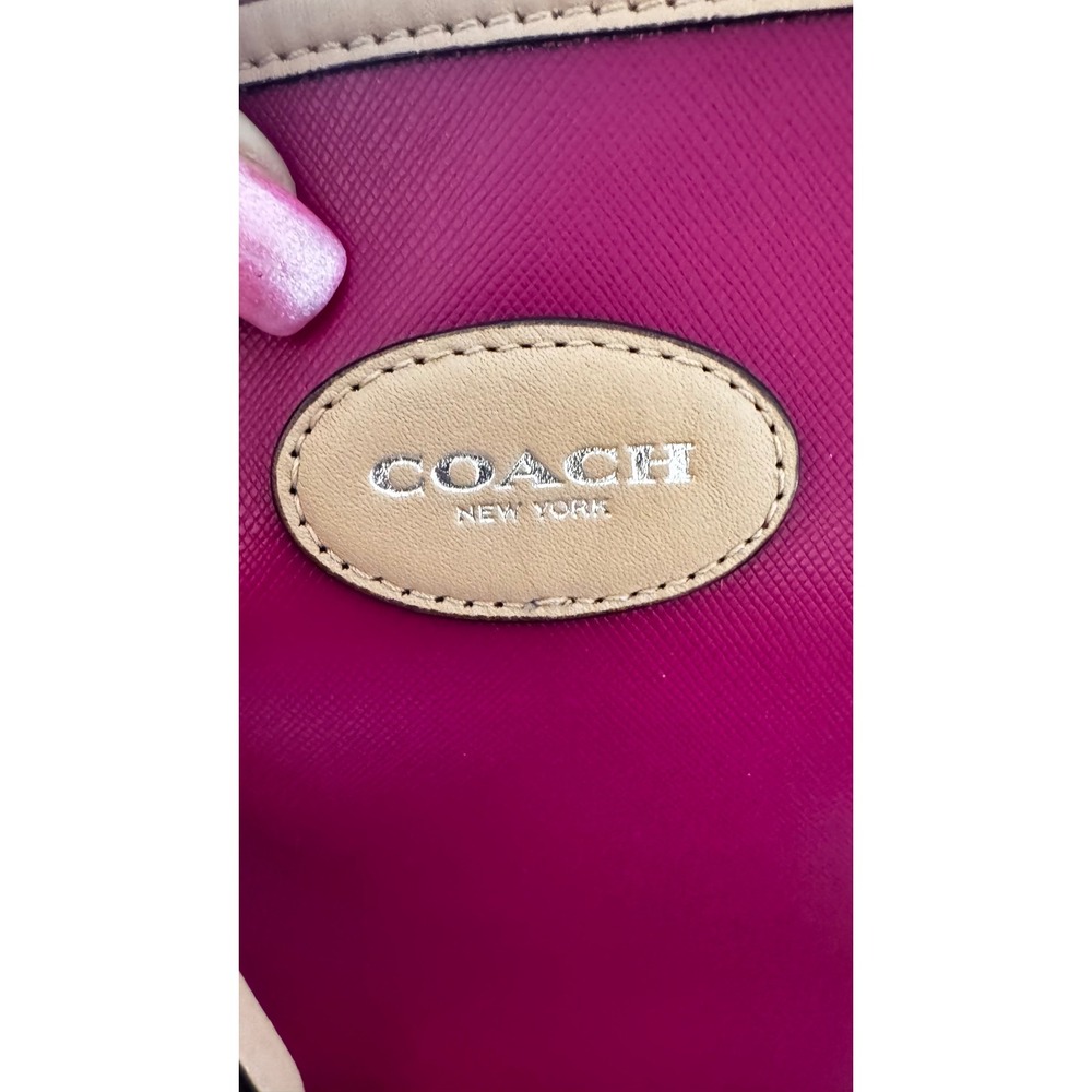 Coach Metro F31325 Magenta Orange Saffiano Leather Colorblock Studs Tote 12x13x6 - Picture 15 of 15